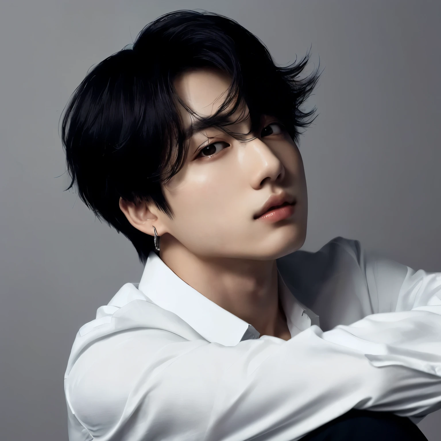 a close-up of a person wearing a white shirt and black pants, Jungkook, hyung tae, Tae June Kim, cai xukun, Jinyoung Shin, hyung tae kim, Yan, Kim Doyoung, por Tadashi Nakayama, taken at the beginning of 2020, Jimin, imagem vazada, foto oficial, handsome androgynous prince, Wonbin Lee