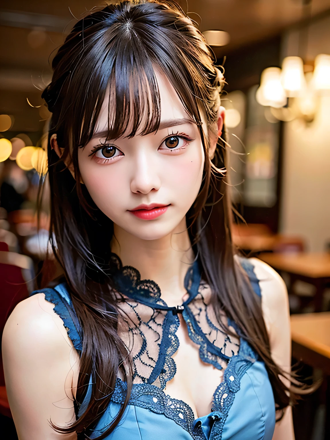 (8k, RAW Photos:1.2)Detailed face and eyes,最high quality, 超A high resolution, Very detailed ,Intricate details ,Tabletop ,pretty girl , Soft cinematic light, Hyper Detail,Sharp focus, high quality,,  Dripping,Light blue lace dress、Twin tail hairstyle,