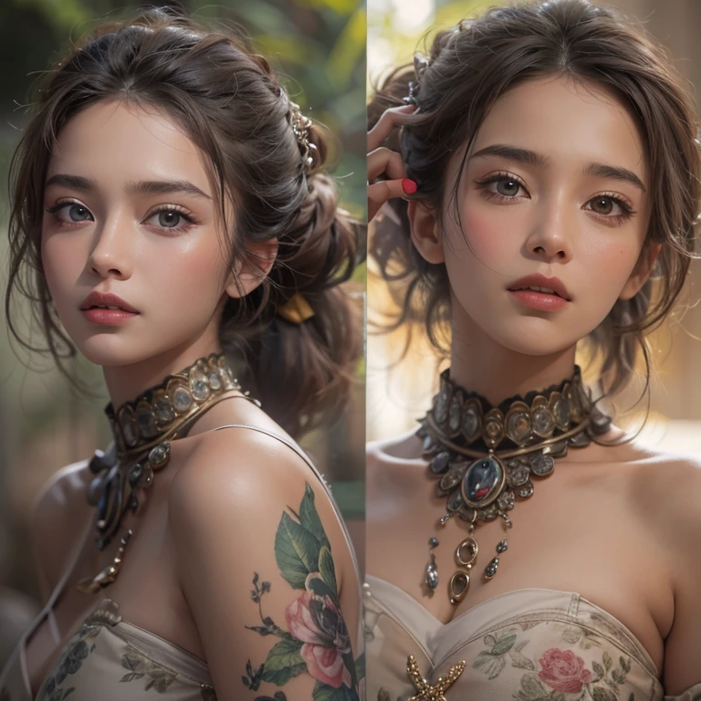 desert、Hair flows、 ((highest quality、masterpiece、8k、best image quality、ultra high resolution、Award-winning work)、(close-up of woman's face:1.35)、(close-up of naked face:1.3)、(accurate anatomy:1.1)、(look at me and smile:1.1)、Shining fair skin with ultra high resolution、most detailed face、ultra high resolution detailed face、ultra high resolutionの髪の毛、(ultra high resolutionの煌めく瞳:1.1)、Beautiful face drawn in every detail、(blurred background:1.1)、ancient Islamic clothes, chest together, tattoo, Old ruins in the background、