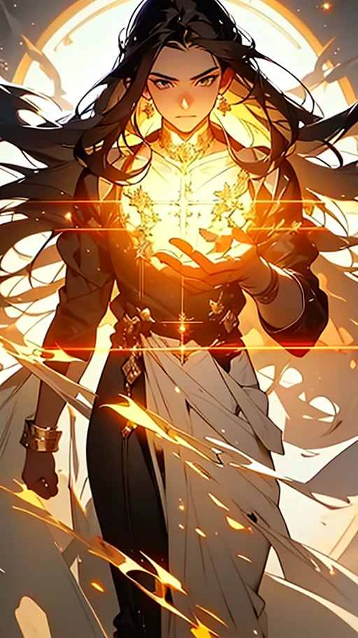  boy，Young men，Super detailed wallpaper，Hi-Def，Best Quority，Snow and ice theme，Photorealistic photorealism，s fractal art，With light particles and volumetric light effects，crystal shards，Rendering，Ice and snow scenes，（crystal hair），Land of gems，（（（Transparent hair））），Simple white clothes，long white robe，holy glow，Dingdall effect