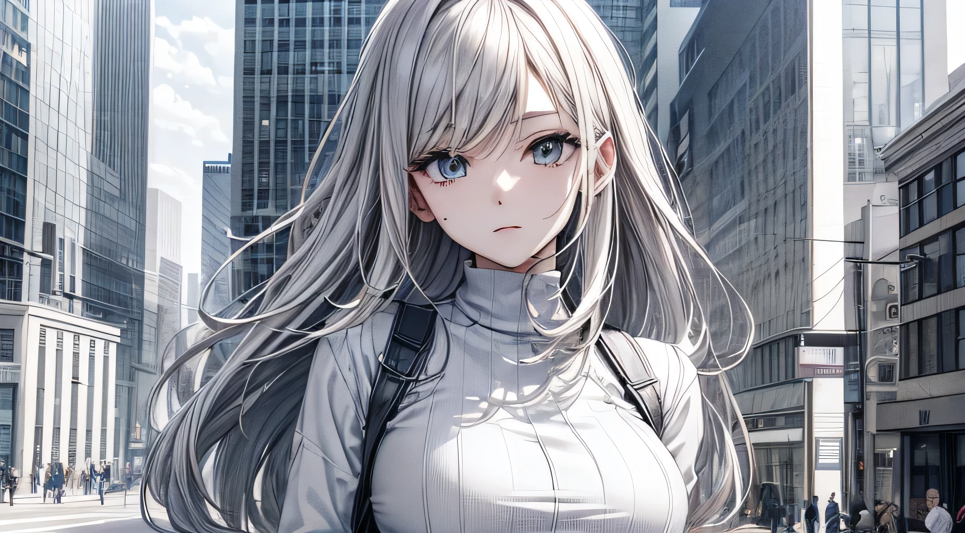 Line art HIP-HOPstyleのブラザー Perfect and detailed facial expression Perfect and detailed clothing Perfect and detailed hair Perfect detailed upper body drawing with downtown in the background
