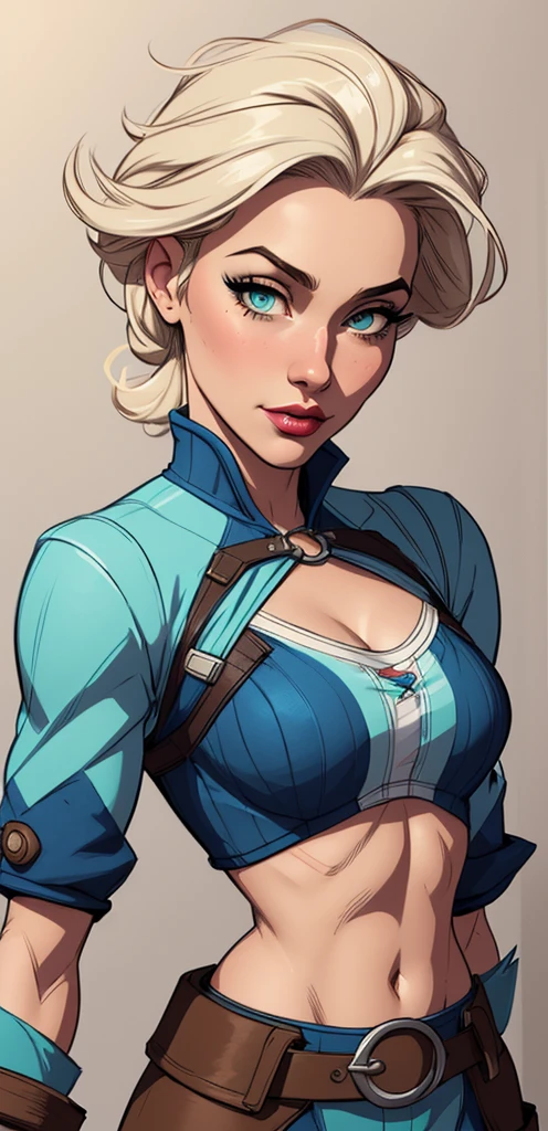 Personagem mulher estilo atompunk Fallout 4 Rainha Anna de Arendelle com marcas de guerras Imagem de desenho animado de uma mulher .Ilustra??o estilo desenho animado, estilo de arte dos desenhos animados, estilo de arte dos desenhos animados, digital illustration style, estilo atompunk design de personagens altamente detalhado, arte digital detalhada coragem, Forest fan art, Design de personagens de retrato, beautiful digital illustration, retrato de alta qualidade, Arte em quadrinhos, mulher jovem cabelo com transas lindas . Queen Anna of ArendelleBeautiful lined eyes Medium large bust and wonderful sexy clothes. image expression of sexual desire from waist to head illustration Queen Anne of Arendelle atompunk style Fallout 4