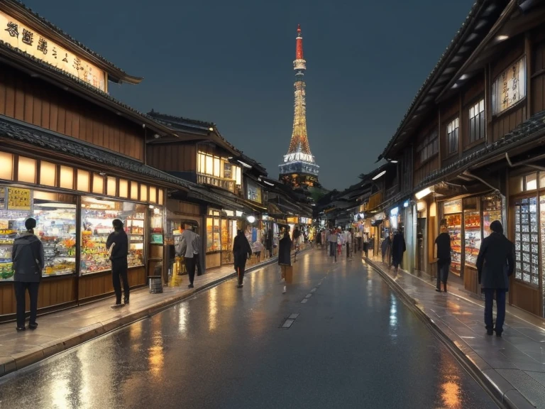 Kawagoe City、Suburban town、empty street、evening、Storehouse architecture、bridge、Old store、shrine、Temple、ragged、Circuit board、complicated、Izakaya、Super detailed、Realistic、tourist、bustling street、超Realistic、high quality、Highest、Super Detail、Crazy Detail 、Very detailed、Photorealistic、A magnificent composition、Highest品質、32k --v 6
