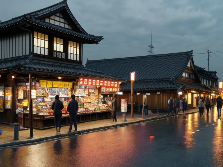 Kawagoe City、Suburban town、empty street、evening、Storehouse architecture、bridge、Old store、shrine、Temple、ragged、Circuit board、complicated、Izakaya、Super detailed、Realistic、tourist、bustling street、超Realistic、high quality、Highest、Super Detail、Crazy Detail 、Very detailed、Photorealistic、A magnificent composition、Highest品質、32k --v 6