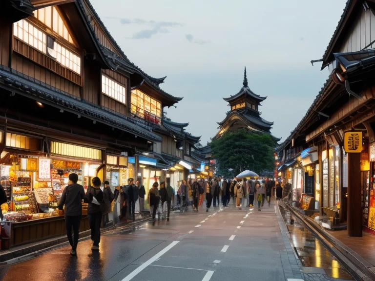 Kawagoe City、Suburban town、empty street、evening、Storehouse architecture、bridge、Old store、shrine、Temple、ragged、Circuit board、complicated、Izakaya、Super detailed、Realistic、tourist、bustling street、超Realistic、high quality、Highest、Super Detail、Crazy Detail 、Very detailed、Photorealistic、A magnificent composition、Highest品質、32k --v 6