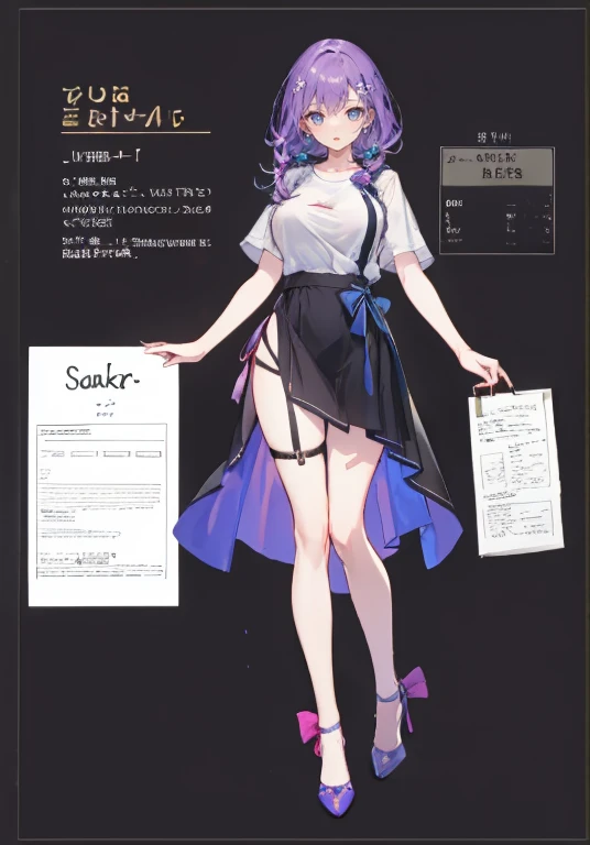 Character Sheet,Anime style,(masterpiece),illustration,8k,ray tracing,finely detailed,best detailed,Clear picture, 28 years old,Medium_Hair, darkbrown Eyes, longhair, White tanktop,erect nipples,mature female,milf, slender small breasts,panty shot ,white panty
