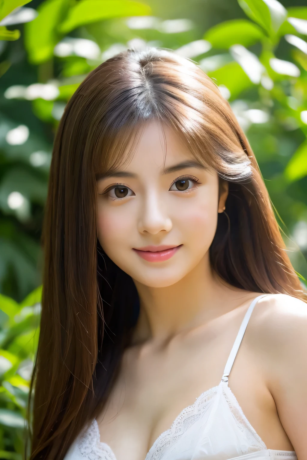 (Raw photo, highest quality), (real, photo real:1.3), highest quality, masterpiece, very delicate and beautiful, very detailed, nffsw, sense of oneness, 2k wallpaper, Growing, Beautiful in every detail, masterpiece, light smile, highest quality, Very detailed ticker Unity 8K wallpaper, huge file size, Super detailed, High resolution, very detailed, beautiful young woman, japanese woman, white underwear, big eyes, far and near method