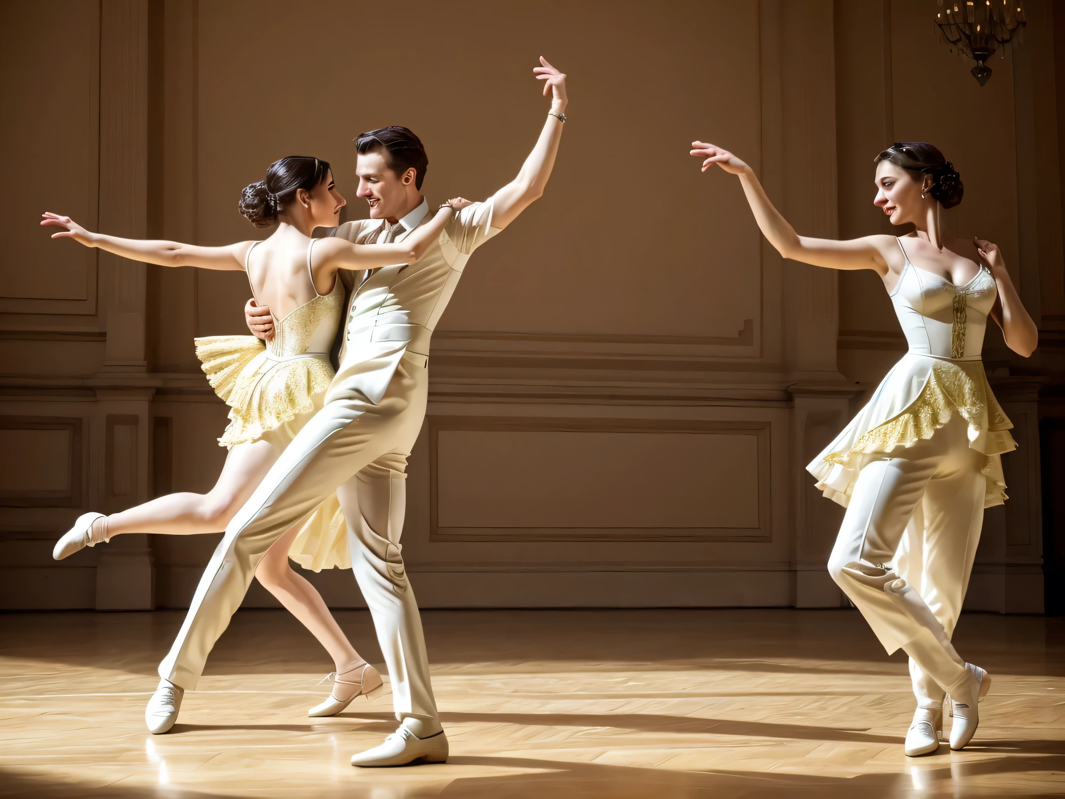 there are two people that are dancing in a room, 😭🤮 💔, couple dancing, by Robert Medley, by Emma Andijewska, palace dance, by Anita Malfatti, alexandra fomina, by Jakob Gauermann, by Hugo Heyrman, high res, press photos, Very detailed, dancing with each other