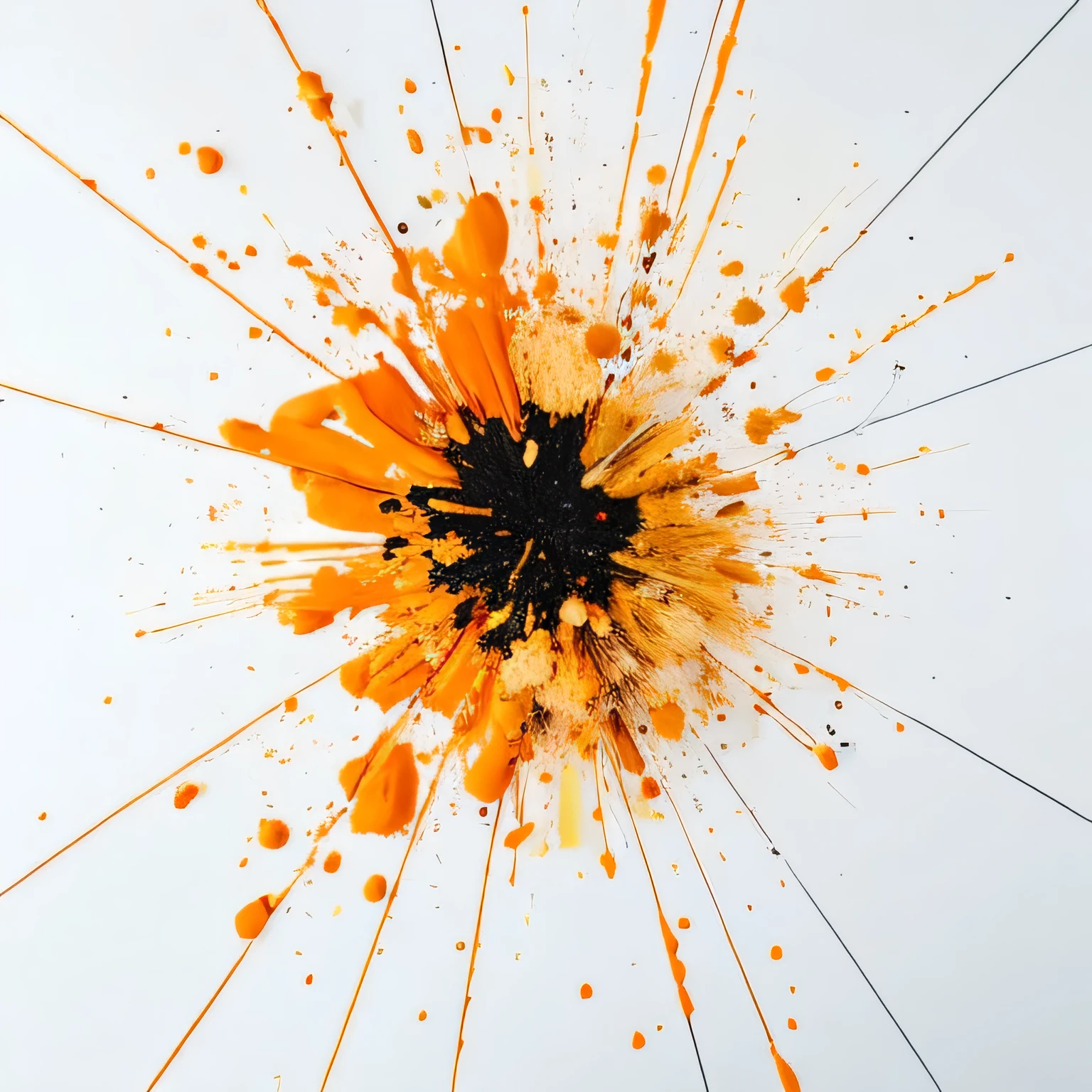 Only one orange paint exploding and spreading, white background