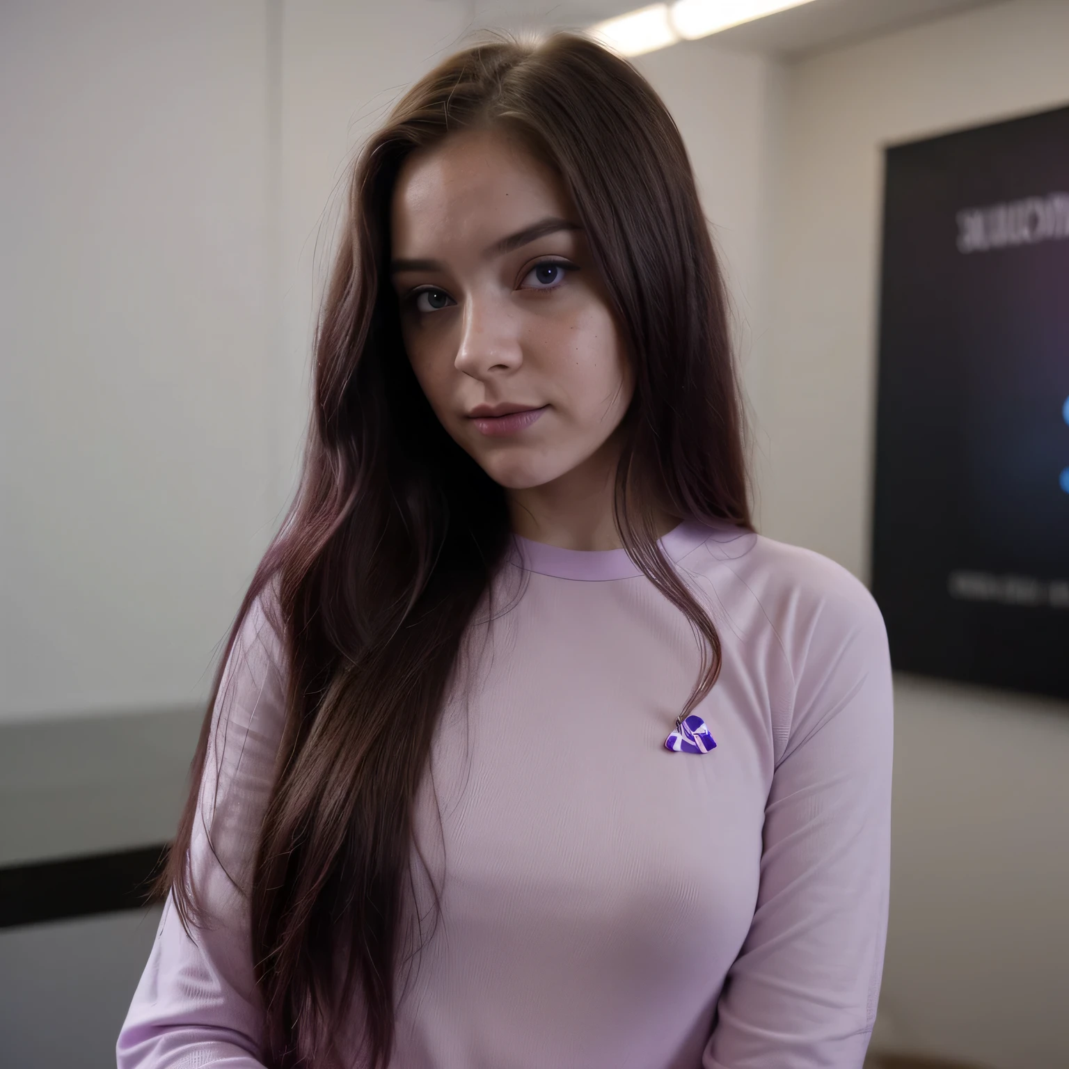 Photo of a college student, Purple Pink, Futuristic space suit, (freckle:0.8) Cute face, Science Fiction, Dystopia, Delicate eyes, Blue pupils((side view))Flowing long hair,Jump,be born,Burgundy hair