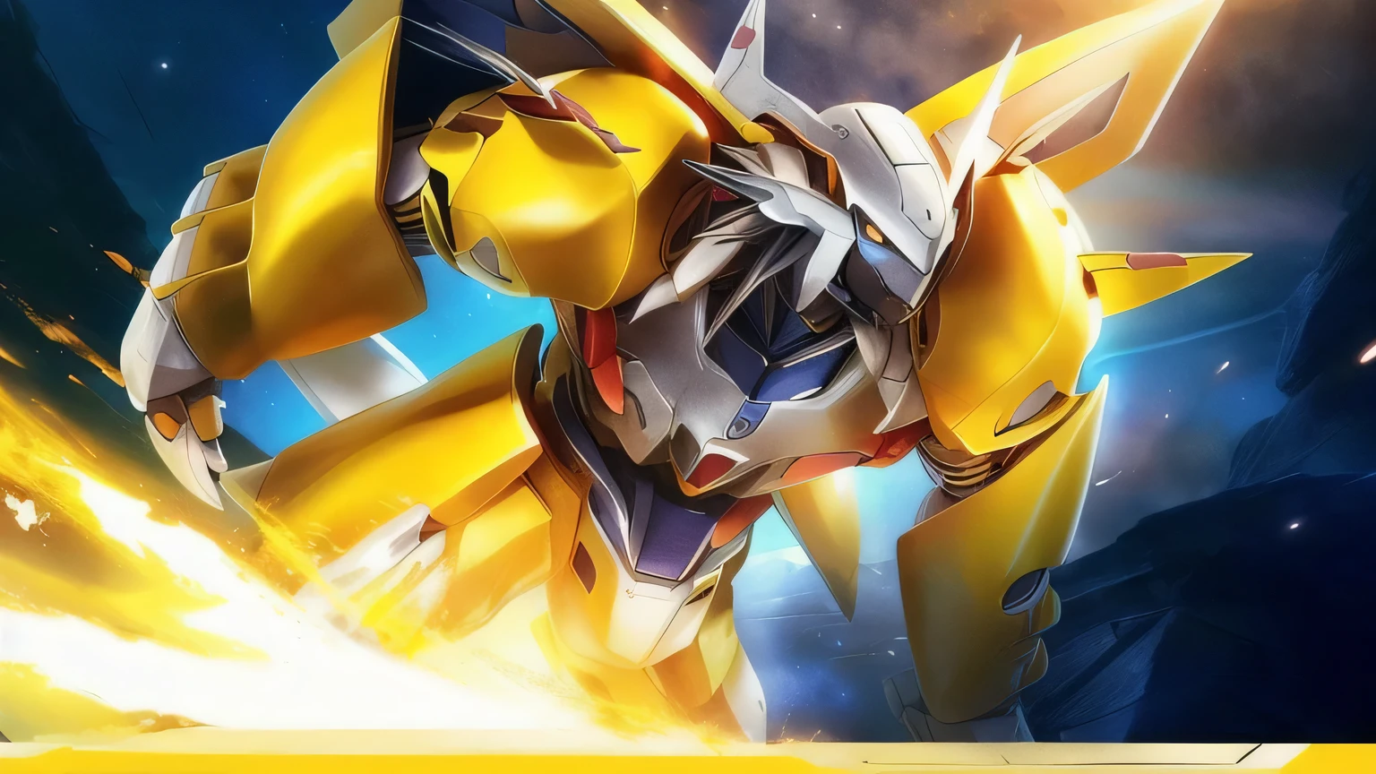 anime character with yellow and black armor and a yellow and white helmet, digimon key art, digimon anime key art, barbatos mobile suit, digimon, ultra mega detailed, gundam, barbatos gundam, yu - no, mobile wallpaper, a hyper realistic, unreal engine render saint seiya, action figure mecha, mobile suit, closeup shot, official art