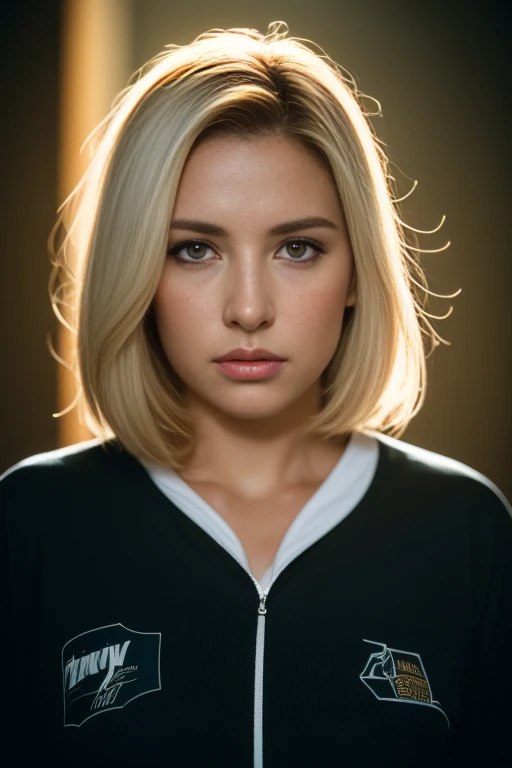 Hyperrealist portrait of female by david hockney and alphonse mucha,fantasy art, photo realistic, dynamic lighting, artstation, poster, volumetric lighting, very detailed faces, 4 k, award winning,, 1girl, in the dark, deep shadow, low key,cowboy shot,(official clothing:1.4) ,long hair,white hair,