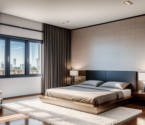 Real-photos , modern bedroom,stunning-design, modern-style, shadows, volumetric lighting, shadows, high end photography, fidelity, bright details, sharp, unique, award winning photography, Canon EOS 5D Mark IV DSLR camera, f/ 6, ISO 100, 1/ 250 sec, uhd, 8k, natural soft light Of course, best quality, Super high resolution