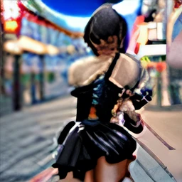 Anime girl standing on city street wearing leather skirt and black erotic lingerie, Ilya Kuvshinov de pelo largo, Obra de arte estilo Guviz, fondo de pantalla de arte anime 8k, Guvitz at the Pisif art station, Guwiz at Pisiv art station, arte del anime ciberpunk
