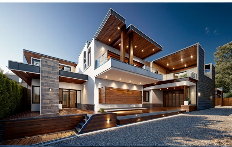 (masterpiece),(high quality), best quality, real,(realistic), super detailed, (full detail),(4k),8k,modern house exterior design,Modern architecture,Beautiful_sky,Day light, no_humans, outdoors,sky,tree,Garden flower front of building