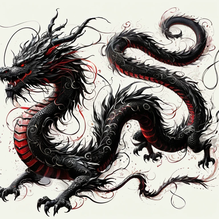 a black and red The Dragon with swirls on its tail, smooth chinese The Dragon, majestic japanese The Dragon, black The Dragon, chinese The Dragon, chinese The Dragon concept art, The Dragon art, a majestic gothic indian The Dragon, a The Dragon, a majestic gothic The Dragon, The Dragon design language, red The Dragon, The Dragon with scars, The Dragon tailed, The Dragon, Ancalagon Black, detailed The Dragon