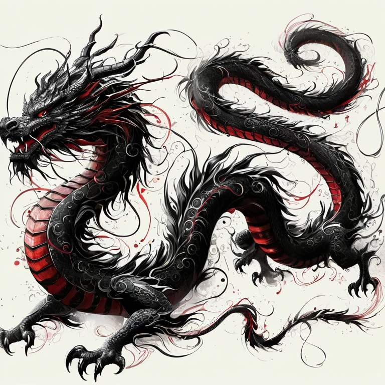 a black and red The Dragon with swirls on its tail, smooth chinese The Dragon, majestic japanese The Dragon, black The Dragon, chinese The Dragon, chinese The Dragon concept art, The Dragon art, a majestic gothic indian The Dragon, a The Dragon, a majestic gothic The Dragon, The Dragon design language, red The Dragon, The Dragon with scars, The Dragon tailed, The Dragon, Ancalagon Black, detailed The Dragon