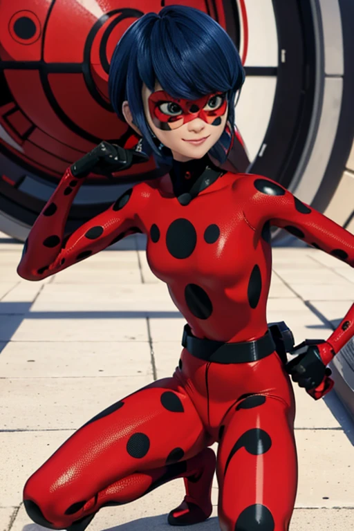 ladybug, twintails, polka dots suit and mask, looking back, blush, big butt