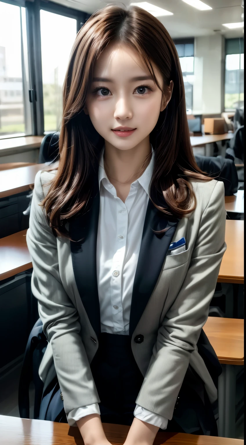 Ultra HD、Ultra-high resolution、8k、woman、uniform、Sit at a desk、Focus on faces、
