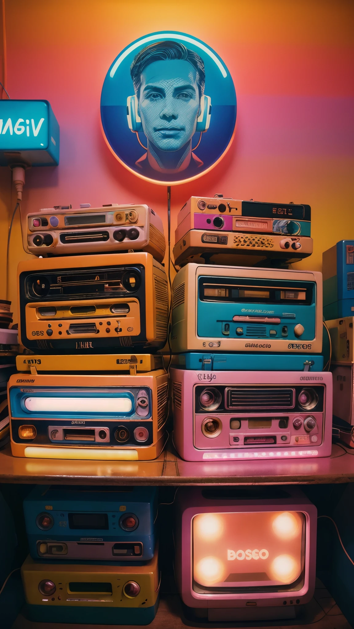 (best quality,highres:1.2),(realistic:1.37),1 drawer full of cassette tapes,neon lights,depth of field,album cover art,retro,analog,80s nostalgia,vintage feel,colorful atmosphere,vibrant colors,dreamy ambiance,warm glow,soft focus,electric energy,glowing reflections,bokeh lights,audio tapes collection,musical memories,aesthetic appeal,playful patterns,retro typography,pop culture icons,vivid imagery,saturated tones,artistically designed,retrofuturism inspiration,synthwave vibes,retro gaming nostalgia,memories of childhood,shimmering details,retro party atmosphere,retro-futuristic composition,creative mixtapes,iconic album covers,variety of genres,artistic expression,romanticized retro aesthetics,energy of a bygone era.