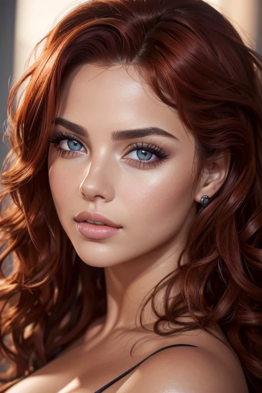 "(best quality, highres, photorealistic:1.37), portraits, close-up portrait, Adriana Chechik, red curly hair, detailed eyes, detailed lips, stunning beauty, intense gaze, flawless complexion, vibrant colors, dramatic lighting, soft curls, mesmerizing expression"