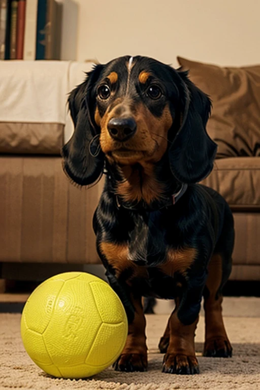 Dachshund playing with a ball
