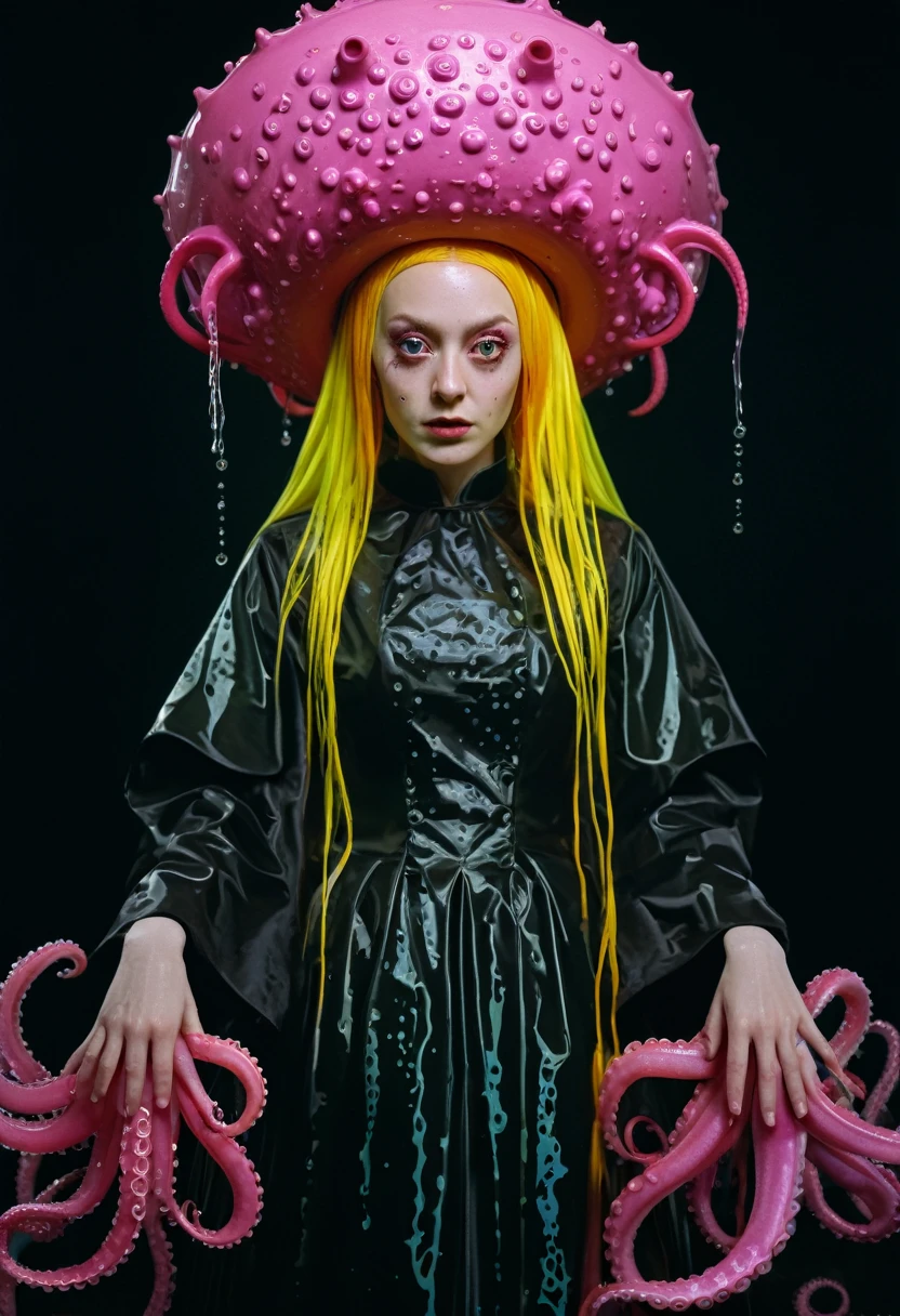 8K, ARTISTIC photogrAphy, best quAlity, mAsterpiece: 1.2), A (potrAit:1.2) witch BLOOD Toon Doll Cthulhu nun QUEEN, EYES, PINK many octopus style tentacles, full body RAW candid cinema, yellow hair, 16mm, color graded portra 400 film, remarkable color, ultra realistic, sad admosphere, dark lighting, oppressive atmosphere, depressive colors, kodak portra 400, photograph,r, Natural Light, Pinhead lighgts, blur reflection, Brush Strokes, Smooth, abstract, Splatter, Oil On Canvas, rainbow colors, fractal isometrics details bioluminescens : a stunning realistic photograph of wet bone structure, 3d render, octane render, intricately detailed, titanium decorative headdress, cinematic, trending on artstation | Isometric | Centered