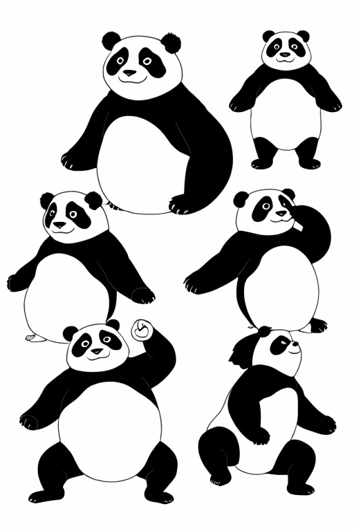 Panda characters Deformation whole body The background is all white