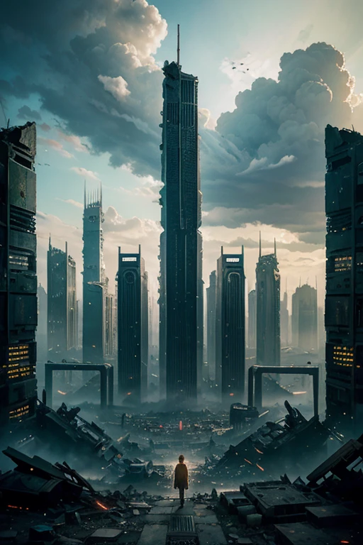 highest quality、A ruined futuristic city、dim、Surrealism