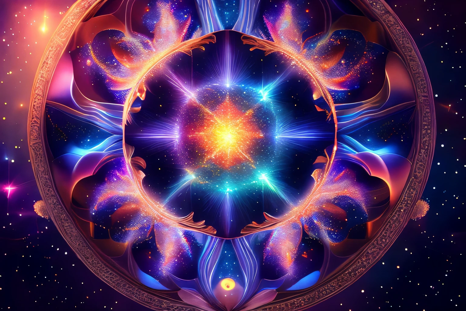 fusion artwork, best quality, super fine, 16k, incredibly absurdres, extremely detailed, delicate, flashy and dynamic depiction, constellations, heavenly bodies, planets, kaleidoscope, planetarium, mixture art, blend art, design art, artwork