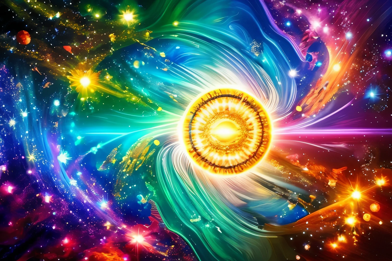 fusion artwork, best quality, super fine, 16k, incredibly absurdres, extremely detailed, delicate, flashy and dynamic depiction, constellations, heavenly bodies, planets, kaleidoscope, planetarium, mixture art, blend art, design art, artwork