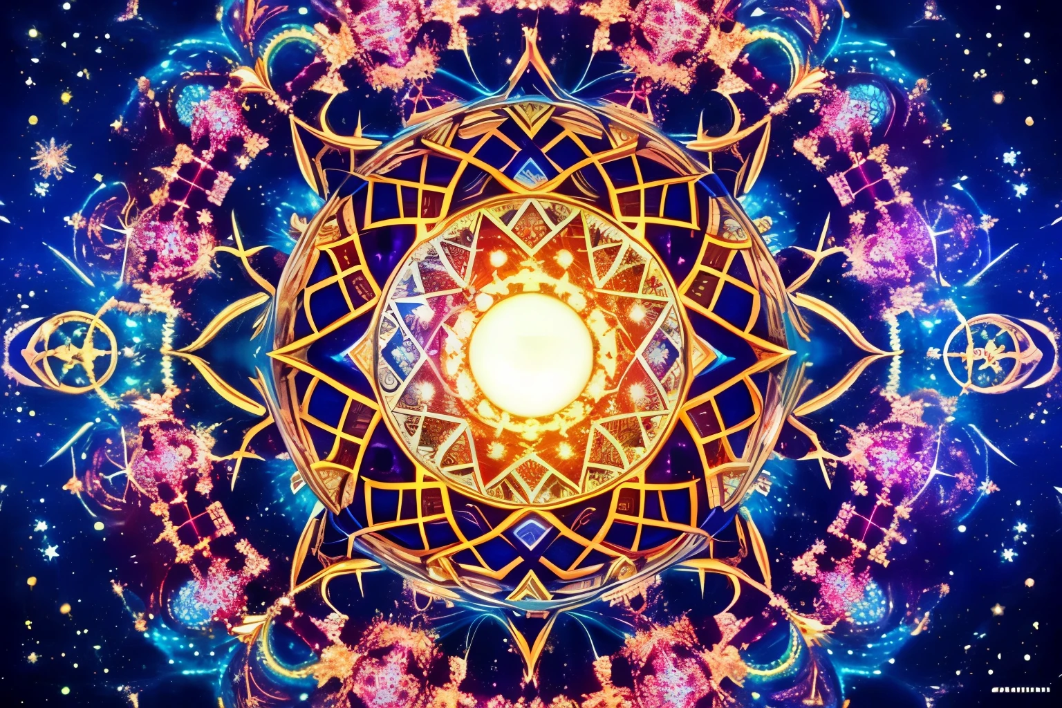 fusion artwork, best quality, super fine, 16k, incredibly absurdres, extremely detailed, delicate, flashy and dynamic depiction, constellations, heavenly bodies, planets, kaleidoscope, planetarium, mixture art, blend art, design art, artwork
