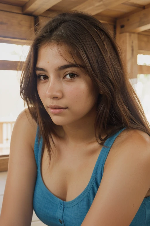 mejor calidad, hermosa, 21 year old woman, browner hair, ondulado, ojos azules, retrato de rostro, nariz redonda, rostro detallado, hiperrealista, retrato de estudio, iluminacion natural, sombras perfectas, sentada en una silla gamer,con una computadora gamer atras.