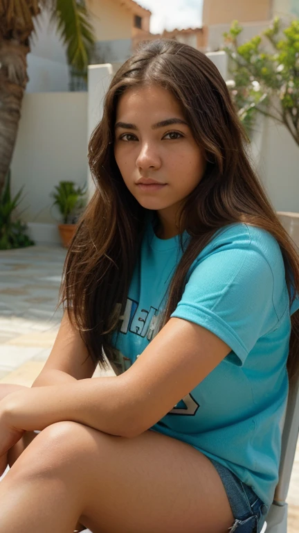 mejor calidad, hermosa, 21 year old woman, browner hair, ondulado, ojos azules, retrato de rostro, nariz redonda, rostro detallado, hiperrealista, retrato de estudio, iluminacion natural, sombras perfectas, sentada en una silla gamer,con una computadora gamer atras.