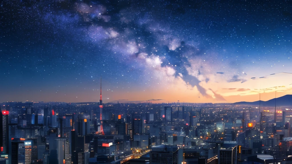 (masterpiece:1.2,highest quality),Tokyo night view,Shooting with a wide-angle prime lens,starry skies,milky way,8k resolution