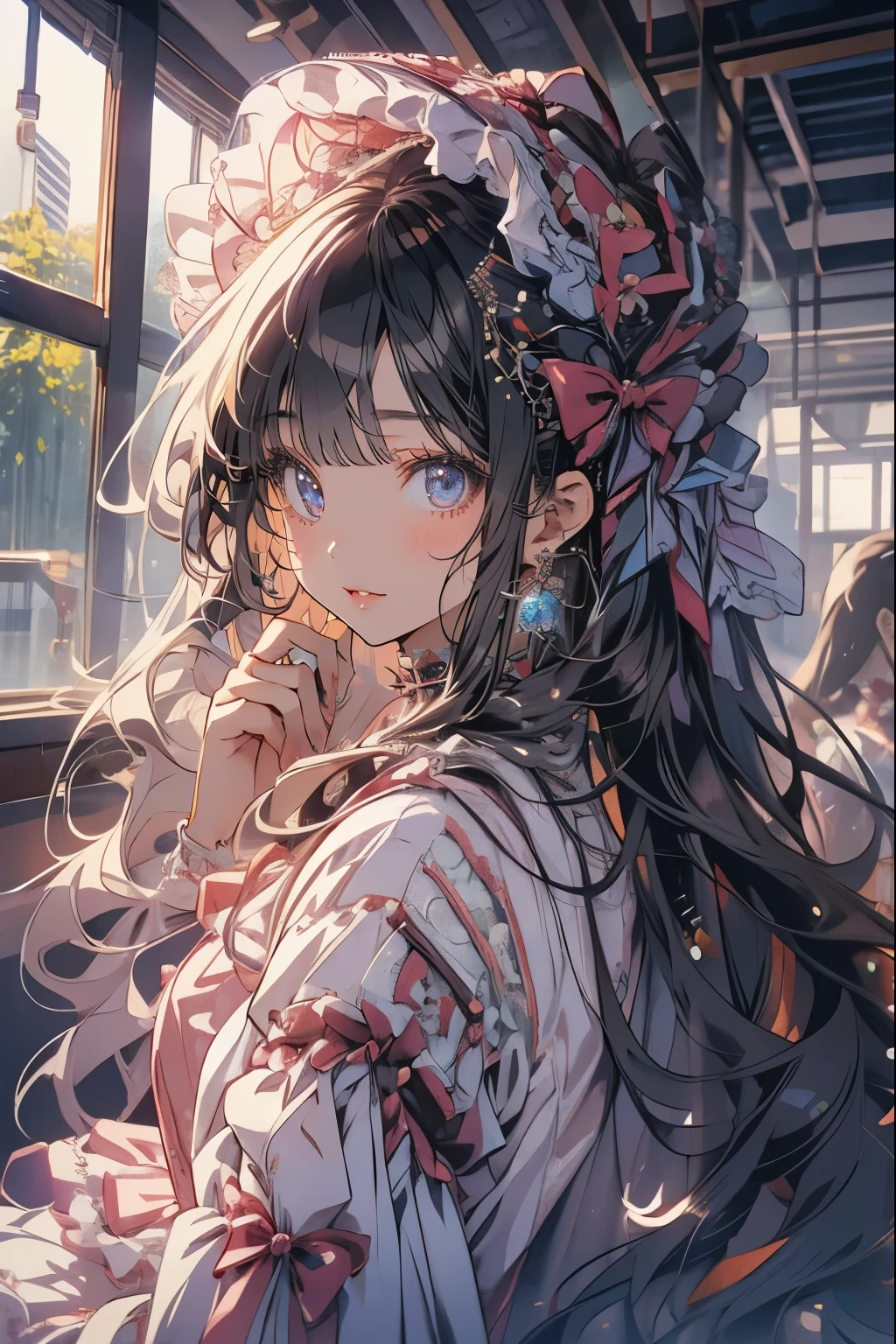 (Mastepiece)、(Best Quality)、Highly detailed face、Anime Girl、1 girl、Lolita Clothing、Fluffy long hair