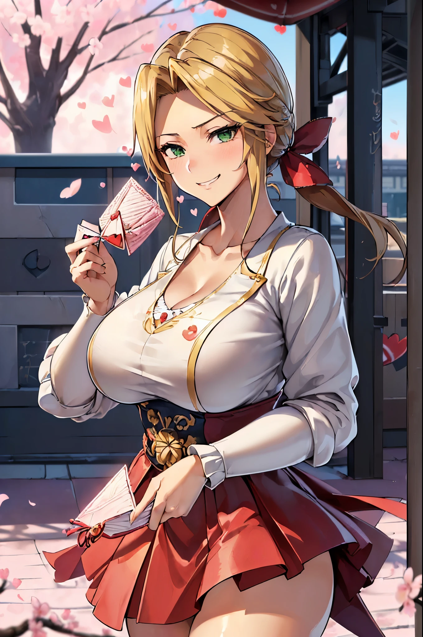 8K(A sloppy smile, the face we are looking for, Mischievous face:1.9)8K(((((handing over a love letter:1.7)))))((woman,Huge , (Huge breasts:1.5),Are fat,Very red lips and huge breasts,Big Ass,Narrow waist,Long legs,Green Eyes立っている)) 8k((((Anime Style),(The facial expression is good))))8k(((((Anime Style)Green Eyes)))) 8k((Standing at the station))8k((Waiting for a train at the station))8k((Morning))8k((Beauty))((Student blazer green tie, blazer, Pleated skirt))8k(((spring,cherry blossoms,The wind is blowing,Her skirt is flipped up,cherry blossomsが散っている:1.3))) 8K(Close-up of the face:1.5)8K(((((handing over a love letter))))) 8K(((((handing over a love letter)))))8K(handing over a love letter)8K(A clear depiction of handing over a love letter:1.5)8k(The depiction of the woman's hands is excellent.)