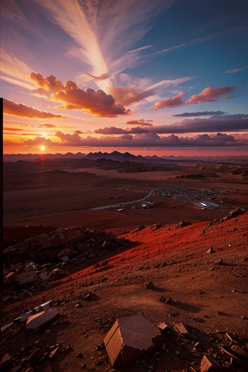highest quality、Desolate Earth、wreckage、Red Sky、Surrealism