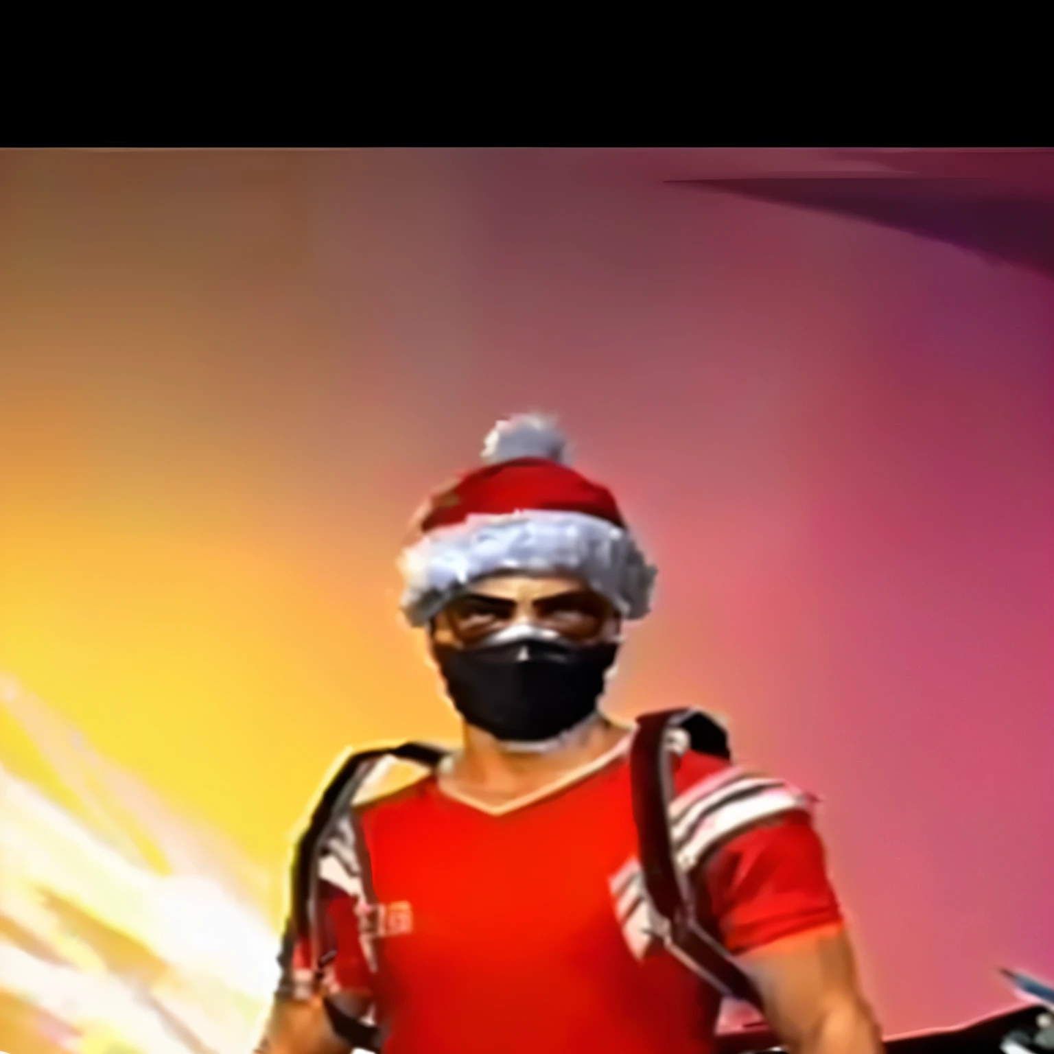 there is a man wearing a Santa hat and a red shirt, Ski mask, wearing a bandit mask, como um personagem fortnite, Ski masks, Ski mask, in the style of sifu 🔥 😎 🕹️ 👀 :2, realismo no estilo de jogo fornite, avatar de videogame, 8k altamente detalhado ❤🔥 🔥 💀 🤖 🚀, vestindo roupas festivas