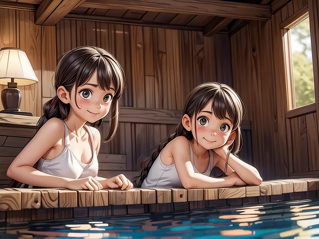 girls relaxing in a sauna,sweat,dripping sweat,towels,steamy atmosphere,calm and peaceful,serene,soft lighting,vibrant colors,detailed skin texture