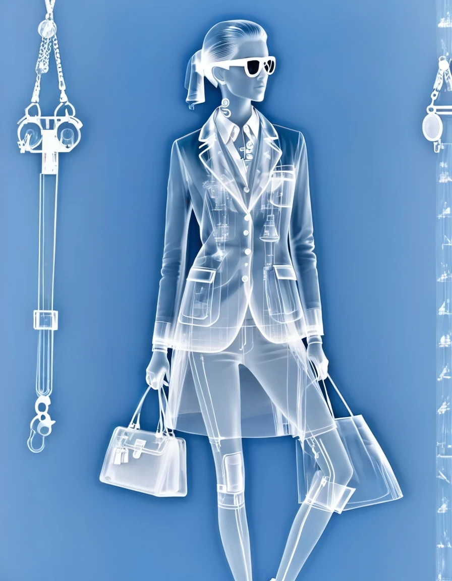 A fashion girl with Nick veasey style,HD,32K，background：Crane Blue