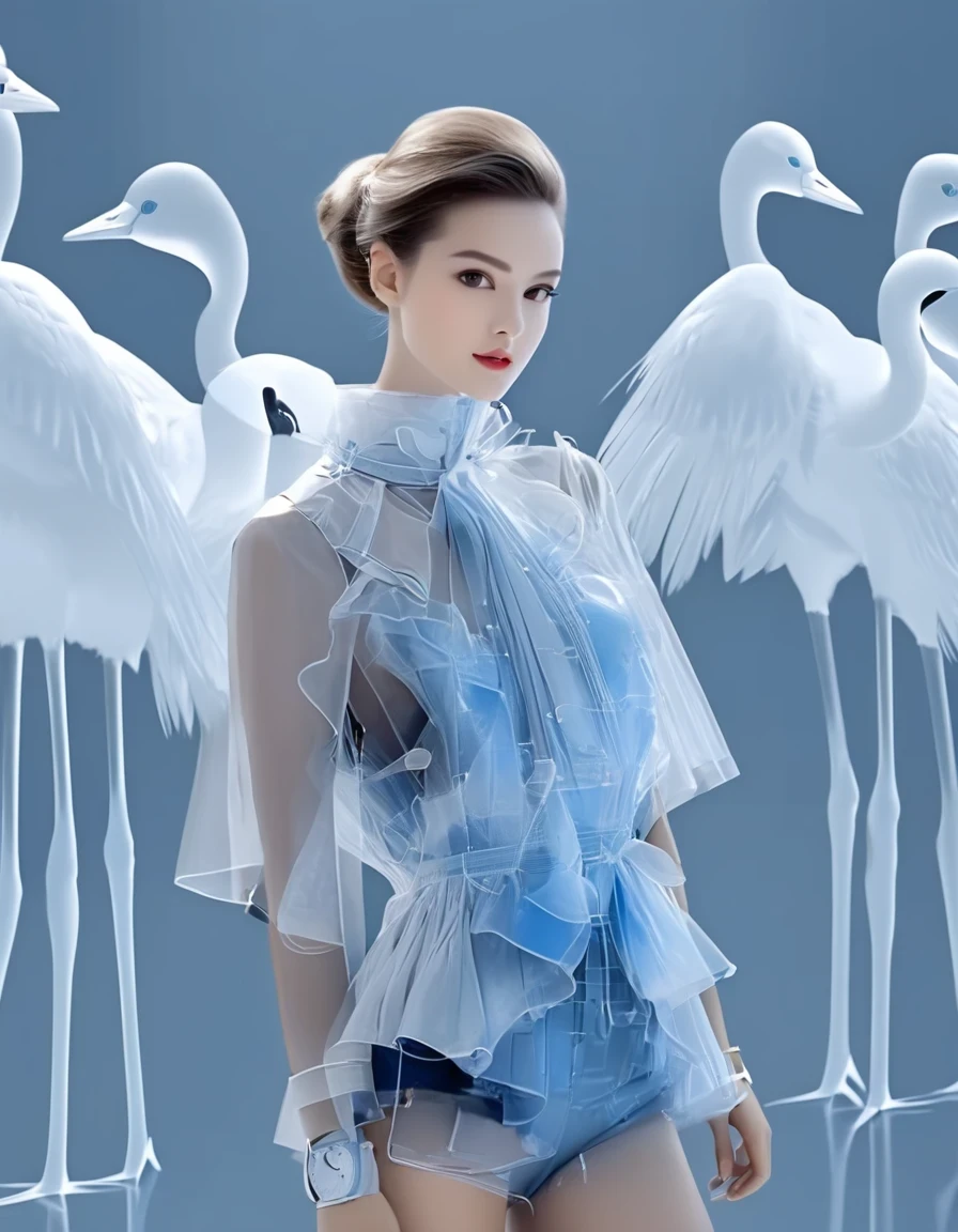 A fashion girl with Nick veasey style,HD,32K，background：Crane Blue