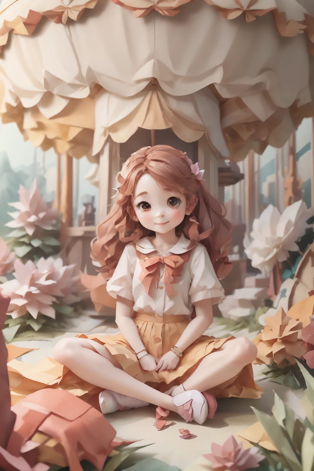(chibi charactor 1.5), 1girl,(professional portrait, professional writing) ,
masterpiece,best quality,realistic,8k,
official art, ultra highres,
(1girl sitting, spread legs:1.5),
teenager, kawaii, skinny,
beautiful face, seductive smile,
slim legs,
perfect waist to hip ratio,
looking at viewer,
long hair, brown hair,
lips,
brown eyes,
smile, BREAK,
cosplay, origami wear,
jk_style, jk_skirt, jk_shirt, (striped), jk_bow,
shirt, short sleeves,
skirt, plaid skirt,
white pantyhose,
brown shoes, BREAK,
fashionable accessories,
bag, hair ornament,
jewelry, bracelet,
backpack, BREAK,
outdoors, real origami world location,
carousel, amusement park, BREAK,
BREAK,
1girl, chibi figure, ,