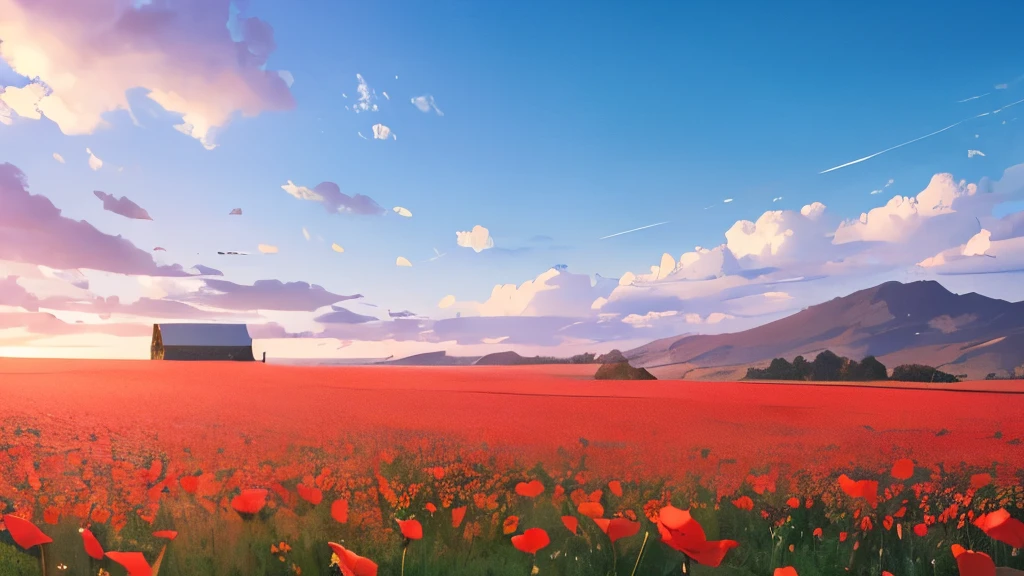 (masterpiece:1.2,highest quality),Rural landscape,noon,Shooting with a wide-angle prime lens,Poppy Field,8k resolution