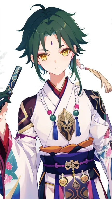 1 boy,dark green hair,highest quality,masterpiece,excessive,male focus,yellow eyes,beautiful eyes,beautiful boy,Crisp eyes,Heian nobility,Japanese clothing,Abe no Seimei