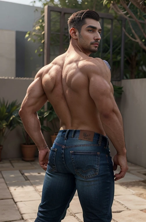 hombre maduro, Mejores calidades, Physical Education Teacher, solo bragas, Obra maestra, super high resolution, antecedentes detallados, realidad, illustration, soltero, 1 chico, hombre musculoso, barba, escuela, patio de juegos, muscles, vello facial, volumetric lighting, profundidad de campo, sibilancias, entrepierna levantada. Muscular butt, Jeans backside