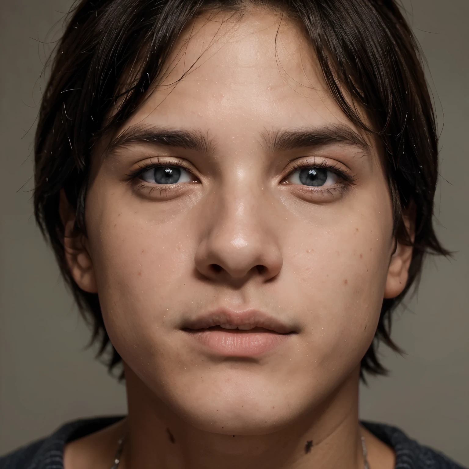 Create the image of a young 19 year old boy, cabello negro, ojos azules, pecas poco notables, piel blanca, no tan masculino pero atractivo