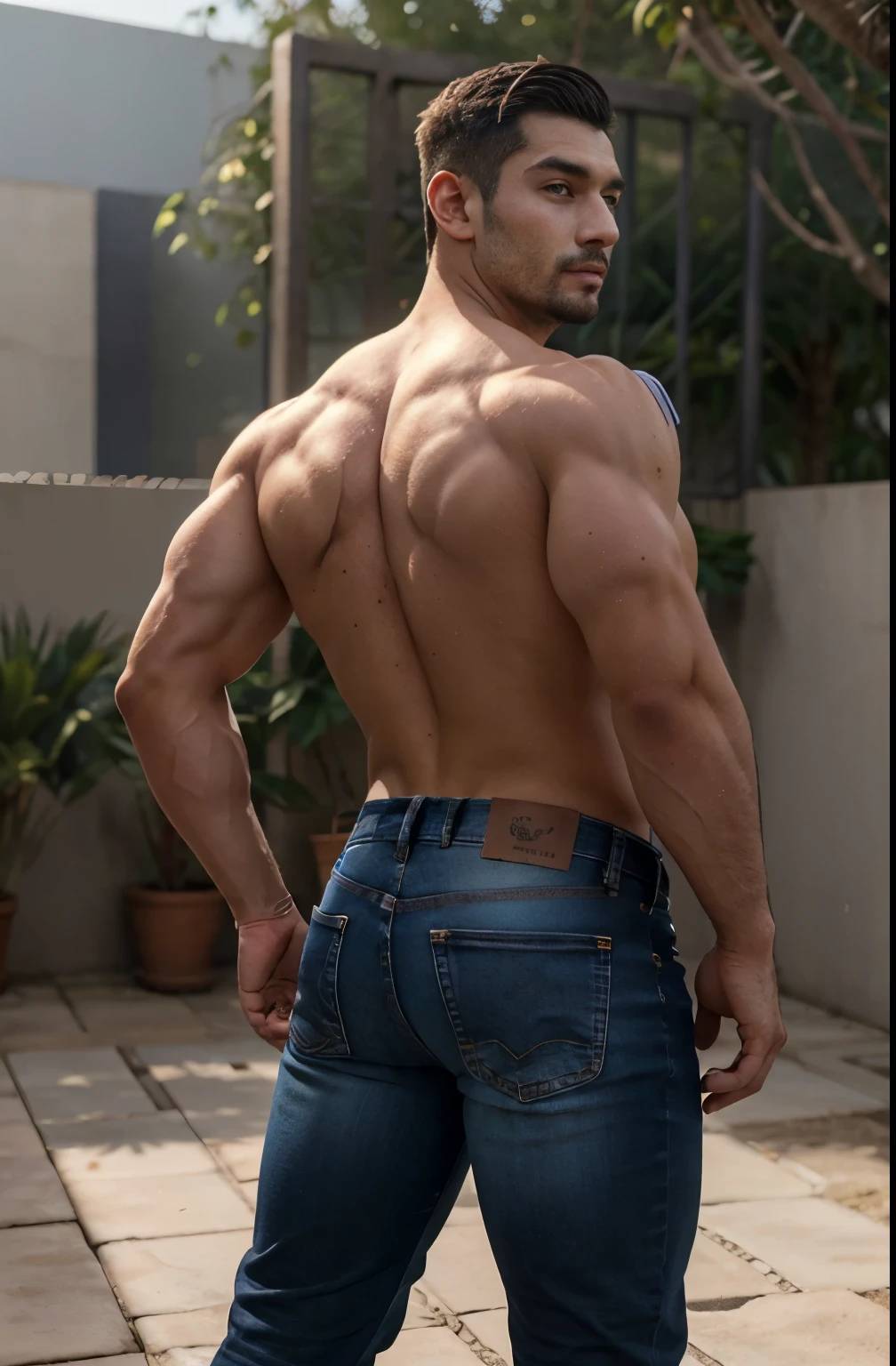 hombre maduro, Mejores calidades, Physical Education Teacher, solo bragas, Obra maestra, super high resolution, antecedentes detallados, realidad, illustration, soltero, 1 chico, hombre musculoso, barba, escuela, patio de juegos, muscles, vello facial, volumetric lighting, profundidad de campo, sibilancias, entrepierna levantada. Muscular butt, Jeans backside 