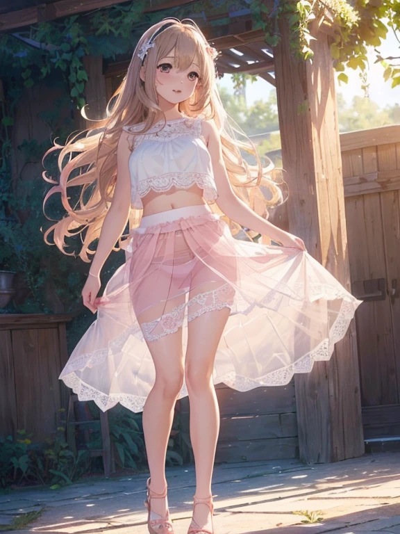 (the Extremely Detailed CG Unity 8K Wallpapers)、(masterpiece)、(top-quality)、(ultra-detailliert)、(The best illustrations)、(Best Shadows)、(((Flipping up the skirt、Show white panties)))、(((Flip up the skirt yourself)))
1 girl in、21years old、governess、solo、skiny、Thin skin、Soft lips、(light eyebrow:1.4)、shiny brown eyes、Dark brown long wavy hair、medium chest、Beautiful detailed sky、Detailed West Garden(Large crowds:1.2)、rays of sunshine、(blush of the nose)、beatiful detailed eyes、Light beige sleeveless knit、flered skirt、high-heels、((((Flip the skirt))))、((Panchira、Sexy lace panties are visible))、(((Sexy light pink lace panties visible through the skirt)))