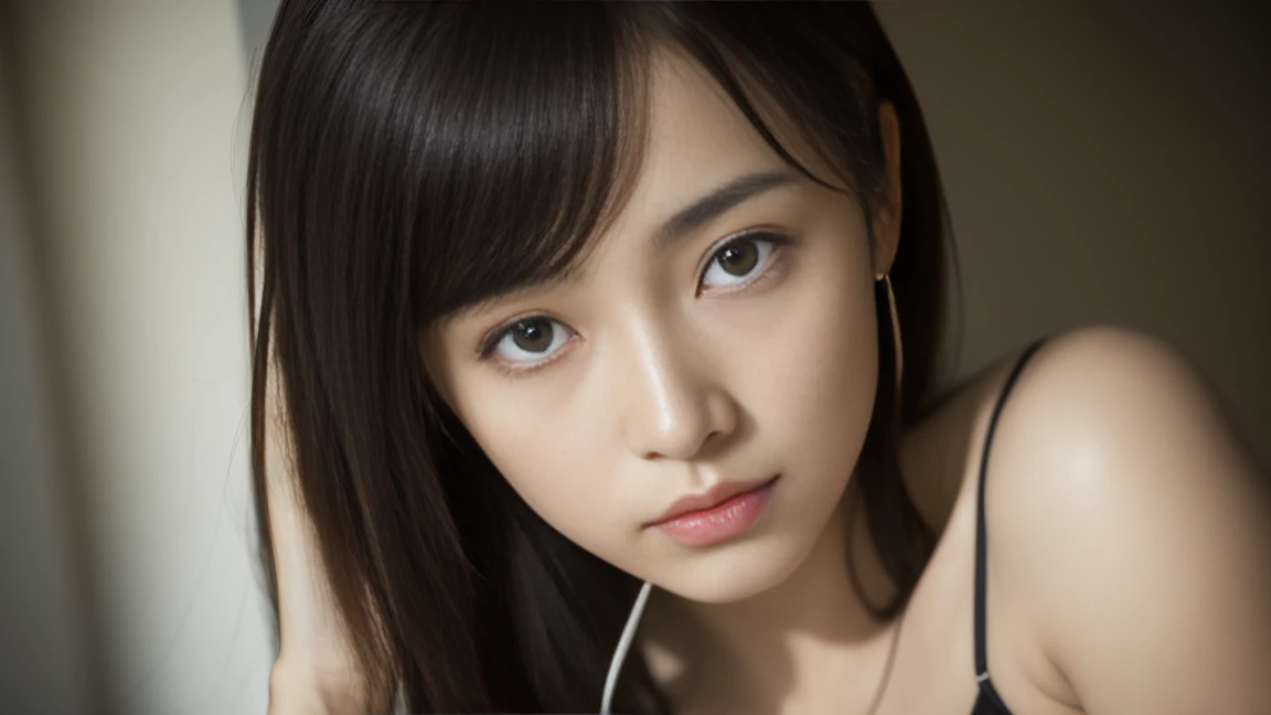 有村架純 最high quality, masterpiece, 1 girl, Beautiful Face, (photo-Realistic:1.3), Rim Light, (Skin with attention to detail:1.2), 8K Ultra HD, Digital single-lens reflex camera, high quality, High resolution, 4K, 8k, Bokeh, (Realistic:1.3), (Black silk lingerie),My breasts are medium,